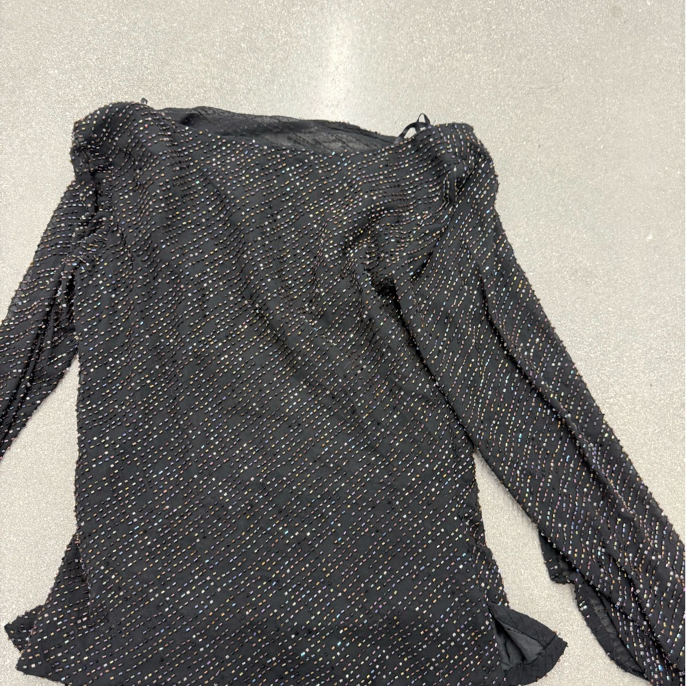 J Kara Black Glitter Embellished Top
